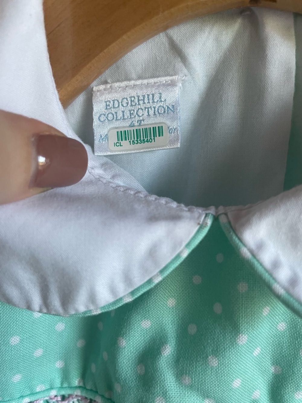 EDGEHILL COLLECTION Girl’s 4T Mint Green Polka Dot Dress with White Collar - Picture 5 of 10